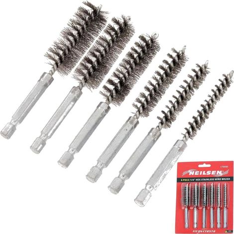 Neilsen 6pc Pipe Cleaning Stainless Steel Wire Brush Set 1/4" Hex Drive 8 - 19mm