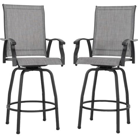 Avestar drehbare Garten-Barhocker 2er Set, wetterfeste Gartenstühle，Hochstühle mit Fußstütze, hoher Rückenlehne, Outdoor Barstühle aus Textilene, Grau