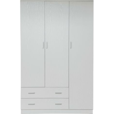 Armoire 3 Portes et 2 Tiroirs Blanc Fr�ne 120 x 52 x 190 cm en MDF avec Chants en PVC Space