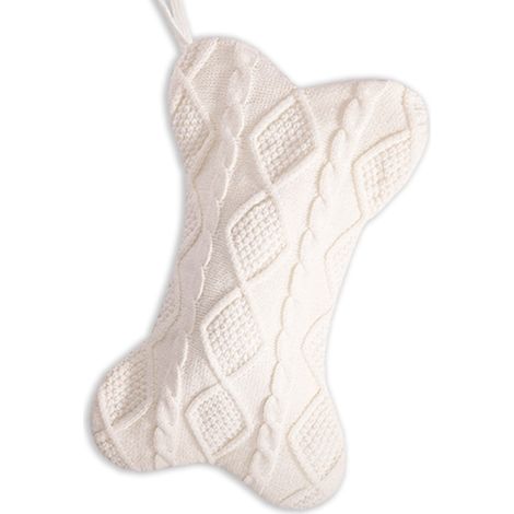 Chaussette De Noël En Tricot - Forme D'Os - Pour Chiens Et Chats - Blanche - 42 Cm - Avec Anneau De Suspension (1/5)
