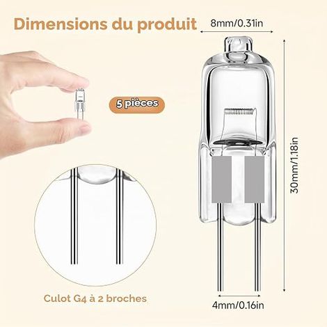 Ampoules Halogènes G4 12V 10W Blanc Chaud 2800K 130lm Ampoules à Culot à Broches, Intensité Variable, pour Hotte, Cuisine, Salon, Chambre (1/4)