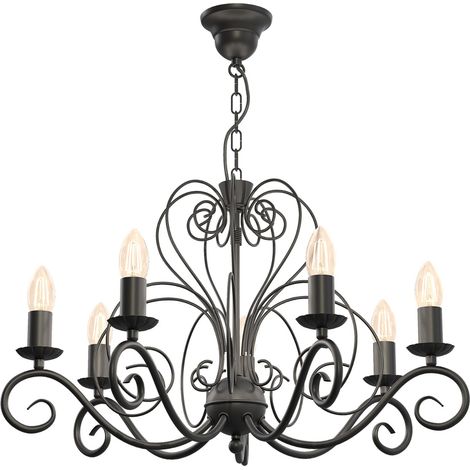 Lampadario Luminex Mauro rustico nero opaco 7xE14 Ø62
