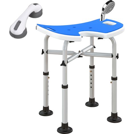Tabouret de douche avec barre d’appui LABEY bleu et blanc (1/4)
