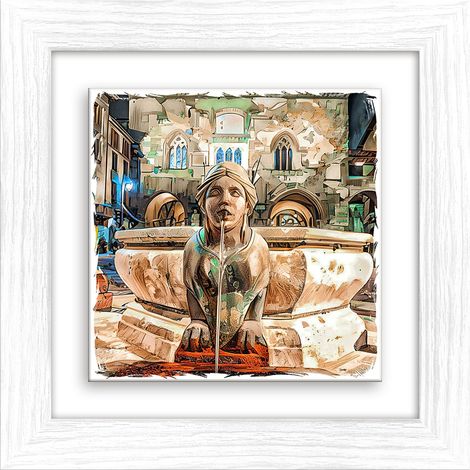 Lupia - Quadro moderno con paesaggi e localismi italiani, Ceramica e Stampa Rilievo, Cornice Legno Shabby Modern bianca, Decorazione Parete, Quadretti Soggiorno, 29x29 cm, BERGAMO FONTANA CONTARINI (1/4)