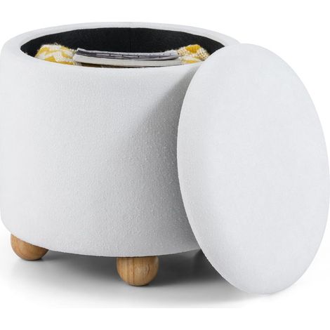 COSTWAY Pouf Rangement Rond, Tabouret Rangement 35 L, Tissu Chenille, Couvercle Amovible, 4 Pieds en Bois Caoutchouc, Pouf Repose Pieds pour Salon Chambre, Charge 150 kg, Ø44,5 x H44,5 cm (Blanc) (1/5)