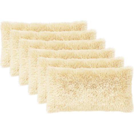 Housse de coussin 6 pcs HEERLEN Crème 40 x 80 cm Fleece PV