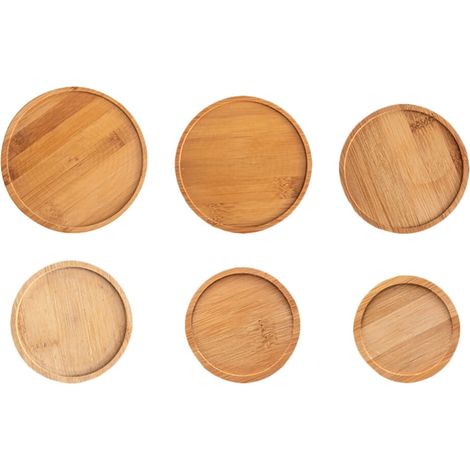Soucoupe Pour Pot De Plante - Base Ronde En Bambou - Collecte D Eau Et De Terre - Convient Intérieur Extérieur - 6 Pièces (1/5)
