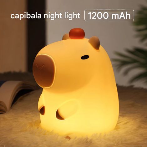 Veilleuse Kapybara - Adorable lampe LED en silicone avec variateur et minuterie, cadeau idéal pour les femmes, les adolescentes, les bébés et les enfants. (1/4)