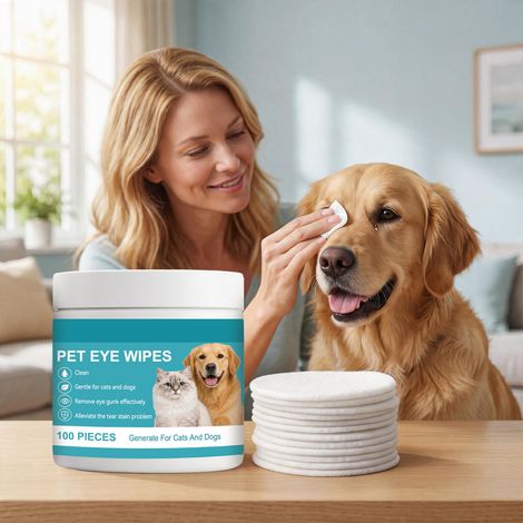 Lingettes oculaires pour animaux, nettoyant en douceur les sécrétions oculaires et les traces de larmes chez les chats et les chiens douces et confortables pour un usage quotidien. – 100 pièces (1/5)