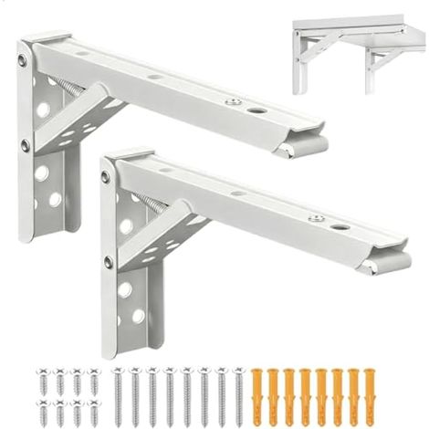 Supports d'étagère pliables de 300 mm, lot de 2 supports d'étagère métalliques avec vis, fixation murale pour cuisine, chambre, bureau (1/5)