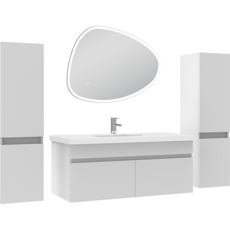 Océan meubles simple vasque 100cm colonnex2 + vasque + miroir 3 couleurs lumineux Blanc (1/5)