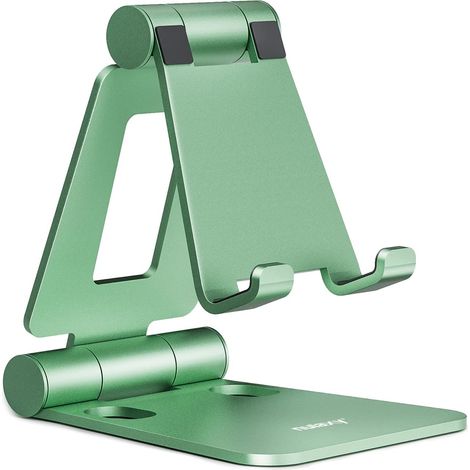 Support Téléphone - 1 Unité - Aluminium - Réglable Et Pliable - Bureau Et Voyage - Vert (1/5)