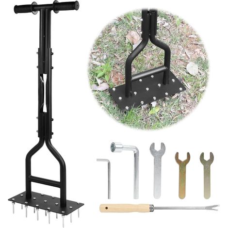 93cm Aérateur de Gazon Manuels Scarificateur, Aerateur de Pelouse avec 15 Pointes en Fer et Outils de Désherbage, Outil de Jardin, Déchaumer la Pelouse pour Sols Compacts et Pelouses (1/5)