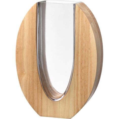 Vase Moderne en Verre et Bois, Fait à la Main, Vase à Fleurs, Design élégant, Hauteur 28 cm, Marron (1/3)