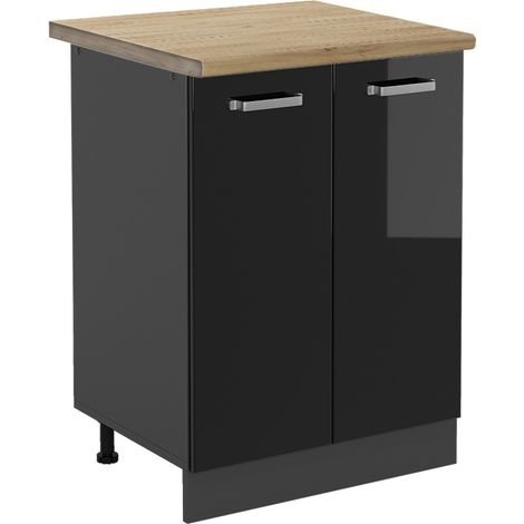 Mobiletto base cucina R-Line, Nero lucido, 60 cm , PL Rovere, Vicco