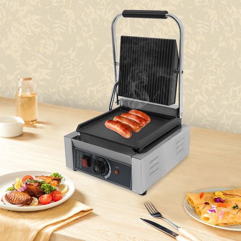 1800W Commercial Sandwich Panini Press Grill Machine Stainless Steel, UK Plug, With Whisk and Brushes For Commercial use, Restaurants, hotels