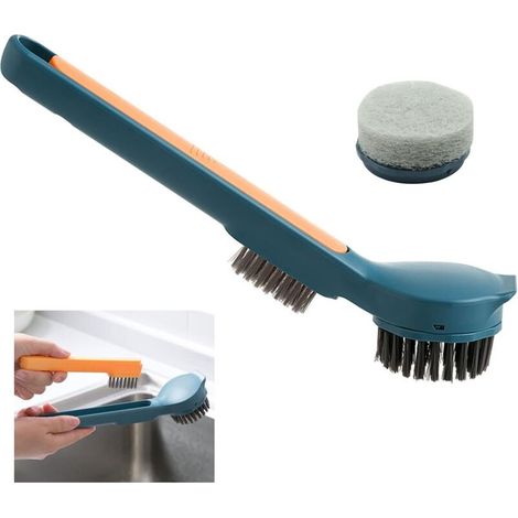 Tragbare 2-in-1-Reinigungsbürste mit Schwamm für Wok und Spüle, Küchen- und Badezimmeraccessoire - Crezuo (1/4)