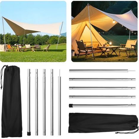 Wolketon 4pcs Zeltstangen 2m Silber Tarpstange Sonnensegel Stange Alu Aufstellstangen