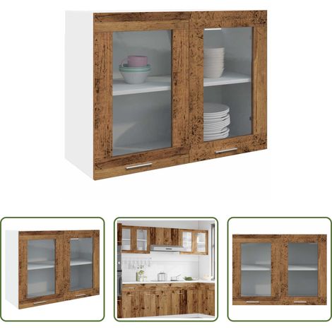 Rangement cuisine - Vitrine suspendue "Lyon" Bois ancien 80 x 31 x 60 cm Bois d'ingénierie (1/5)