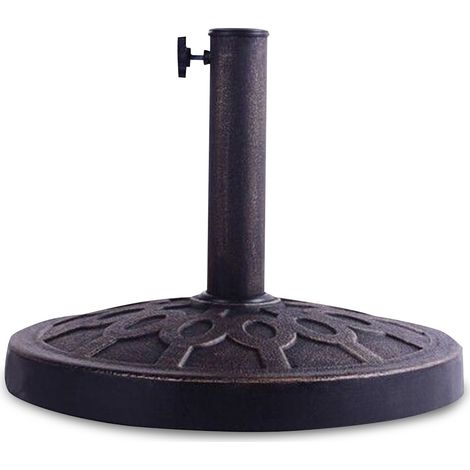 Pied de parasol rond imitation fonte bronze Ø44,5 cm poids 13 kg, tube vertical acier, adaptateur pour mât 38/48 mm molette de serrage décoratif stable jardin terrasse balcon (1/5)