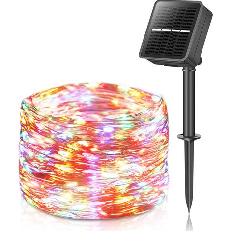 Guirlande Lumineuse Solaire Extérieure, 12+2M 120 LED Guirlande Lumineuse Extérieure, Étanche avec 8 Modes d'éclairage Guirlande Lumineuse pour Balcon, Décoration de Jardin, Terrasse (Coloré) (1/5)