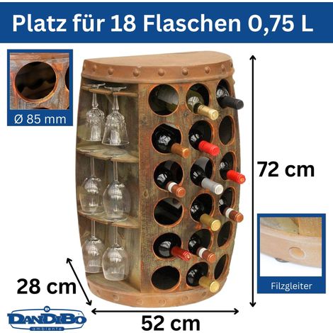 DanDiBo Weinregal Holz Stehend Rustikal Weinfass Flaschenregal 1486 Beistelltisch Schrank Fass Weinbar