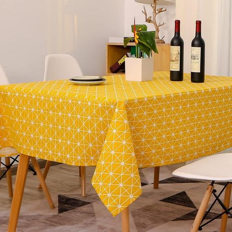 Tischdecke Leinenoptik Gelb 130x180 cm Abwischbar Fleckschutz Pflegeleicht für Drinnen & Draußen