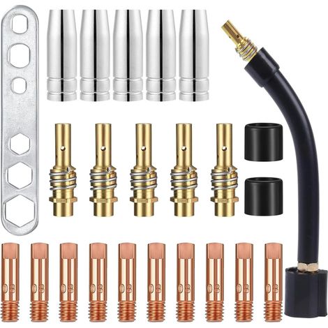 24 Pièces/Embouts de Contact de Buse de Soudage MB 15 AK MIG MAG Torche de Soudage Pointe de Contact 0,8 M6 Buse à Gaz, Buse Gas Conique, Support Tube de Contact, Consommables de Chalumeau