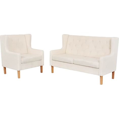 2-tlg. Sofa-Set Stoff Cremeweiß
