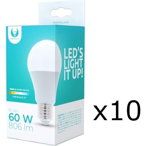 LED-Lampe E27, A60, 10 W, 230 V, 3000 K, 10er-Pack, Warmweiß (1/3)