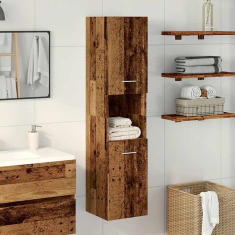 vidaXL Mobile Pensile da Bagno Legno Antico 30x30x130 cm in