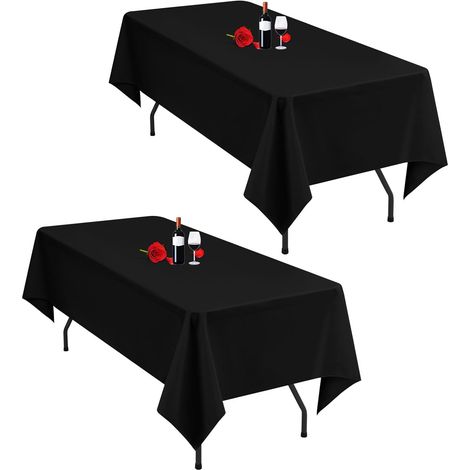 Lot de 2 nappes, Polyester, 153x260 cm, Rectangulaire, Noir, Pour mariage, fête (1/5)