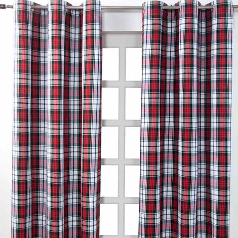 HOMESCAPES Macduff Tartan Check Ready Made Eyelet Curtain Pair, 137 x 228 cm Drop