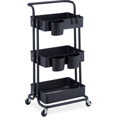 Carro con ruedas multiusos práctico de 3 niveles 75 x 40 x 90 cm de metal negro 130011726 (1/5)