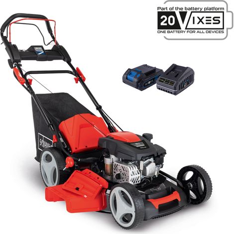 Scheppach Tondeuse à Gazon Thermique MS173-51E - Autotractée avec démarrage électrique - Moteur 4T - Largeur de Coupe 51cm - Panier 65L - Fonction Mulching & Raccord Rapide de Lavage