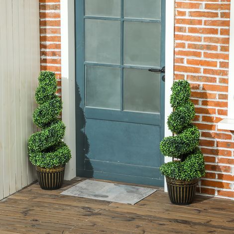 Buis spiralé, lot de 2 plantes artificielles, avec pot, 90 cm de hauteur, vert (1/5)