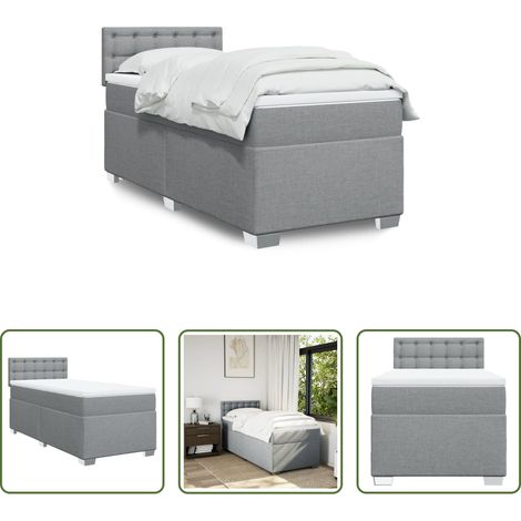 vidaXL Surmatelas -  Sommier à lattes de lit avec matelas Gris clair 90x200 cm Tissu (1/5)