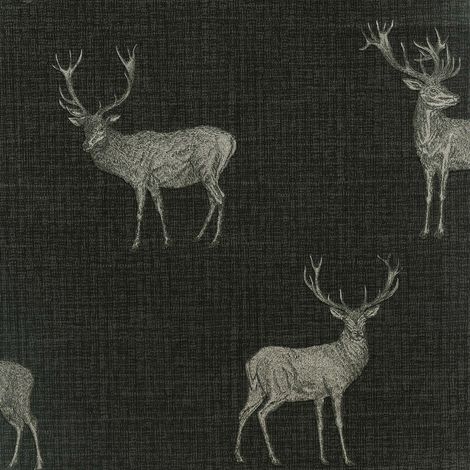 Heritage Stag Wallpaper Arthouse Charcoal Copper Metallic Textured (1/3)