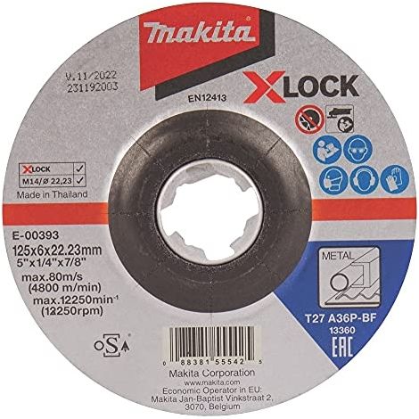 Makita – Disque à lamelles pour meuleuse 125mm – Grain A36P – Épaisseur 6mm – Diamètre d'alésage 22,23mm – Système X-LOCK – E00393 (1/10)