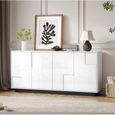 Buffet enfilade 160 cm blanc et noir 4 portes HAVRYA (1/5)