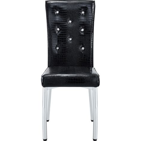 Set de 4 sillas de comedor estilo retro, polipiel efecto cocodrilo, patas metálicas negras (1/5)