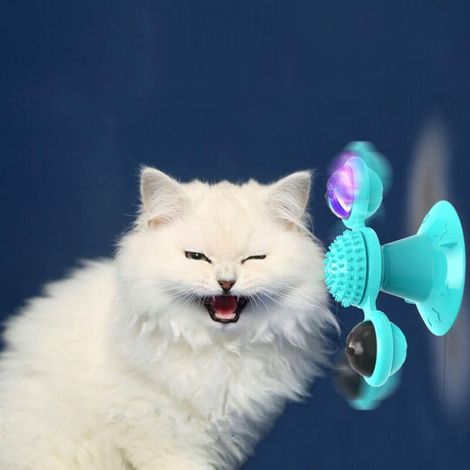 Juguete interactivo para gatos con molinillos de viento y hierba gatera: pelota con luz LED, ventosa, juguete antiestrés para felinos.