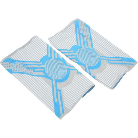 1 paire d'orthèses de genouillère de sport en nylon tricoté avec ressort en silicone, bleues, pour le basketball et la course à pied, taille L (1/5)