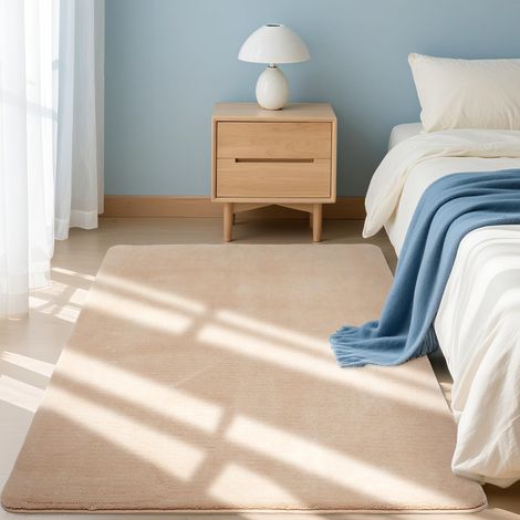 Tapis de Cuisine Uni 80x100cm, Moelleux Poils Courts, Antidérapant et Lavable en Machine, Confort Idéal pour Couloir, Porte, Passage, Cuisine Devant Evier, Chambre, Décoratif, Beige (1/5)
