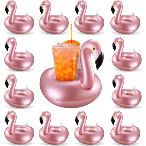 Porte-gobelets gonflables flamant rose, lot de 12 mini porte-gobelets gonflables flamant rose, porte-gobelets pour la plage et la piscine, porte-gobelets flottants pour cocktails (1/5)