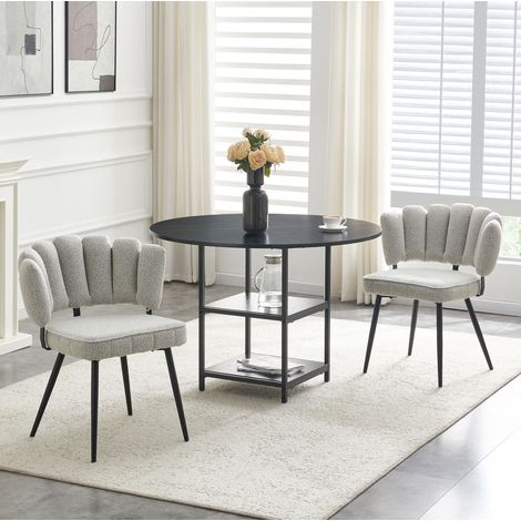 Ensemble table ronde 107 cm avec double rangement et 2 chaises grises, style industriel (1/5)
