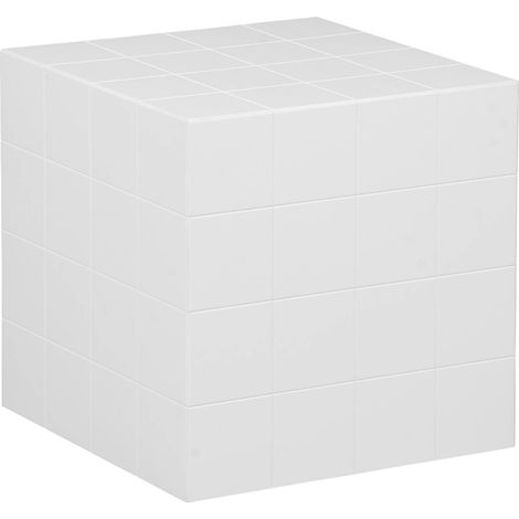 Cubic coffee table, side table with cement tile effect, White, 40x40x40 cm - Kubeeek