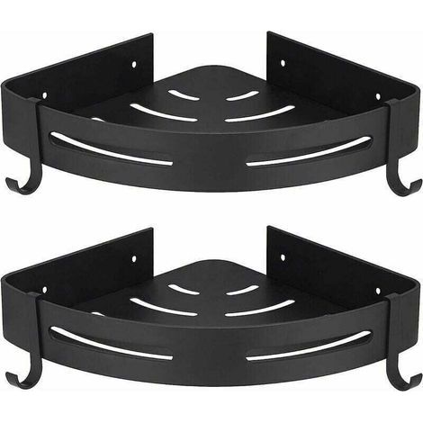 Étagère d'angle de douche noire, sans perçage, porte-savon de douche, accessoire de salle de bain, aluminium antirouille, lot de 2 avec crochets (1/4)