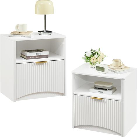 CHICFURN Tavolino da notte 58x38x60 cm in truciolare bianco, salvaspazio (1/5)