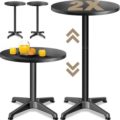 Casaria – Table de bar ronde réglable 70/115 cm – Acier inoxydable laqué noir – Diamètre 60 cm – Set de 2 – Pour intérieur et extérieur (1/5)